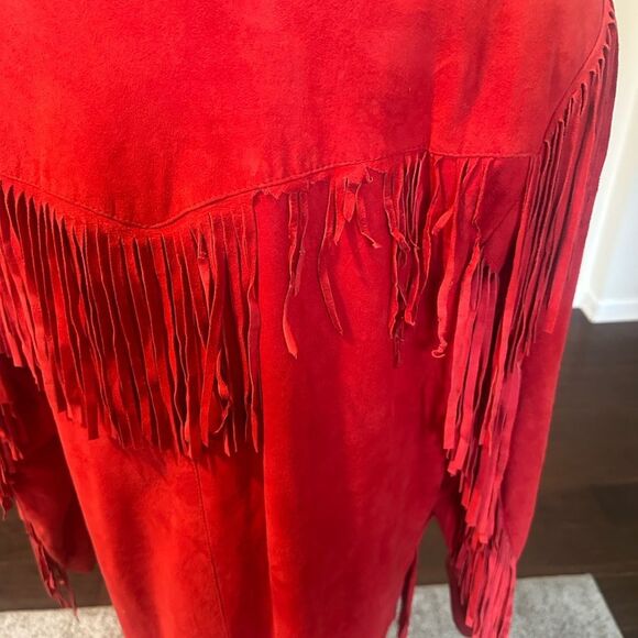 I. Magnin Vakko Vintage Red Suede Fringed Western Jacket M - Picture 6 of 9
